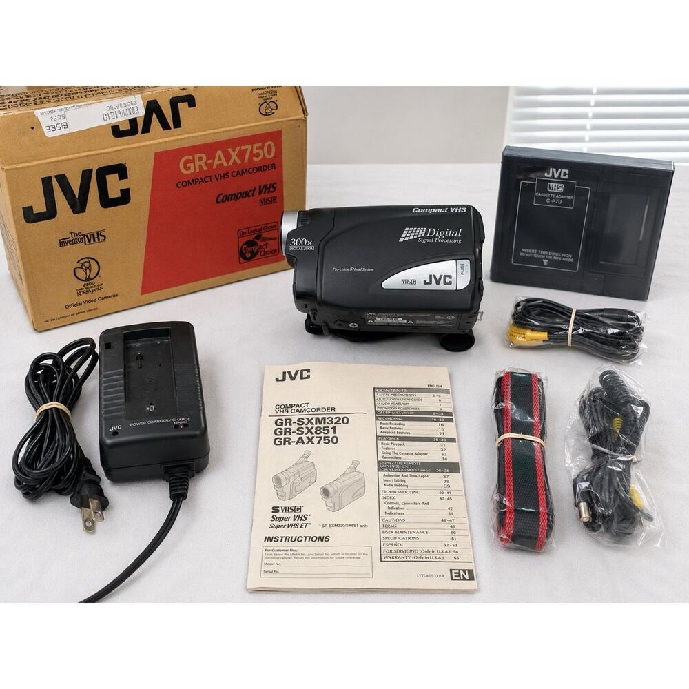 JVC GR-AX750 Compact VHS Camcorder Tested Works W/ Box Charger Strap VHS-C